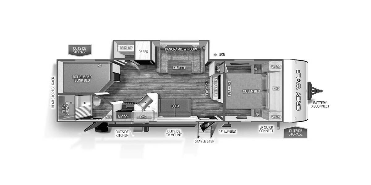 2024 Cherokee Grey Wolf 26BRB Travel Trailer at 72 West Motors and RVs STOCK# 087593 Floor plan Layout Photo