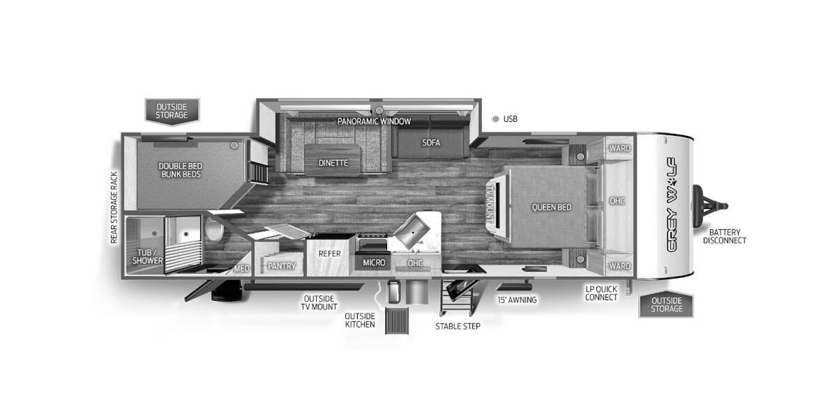 2024 Cherokee Grey Wolf 26DBH Travel Trailer at 72 West Motors and RVs STOCK# 087861 Floor plan Layout Photo