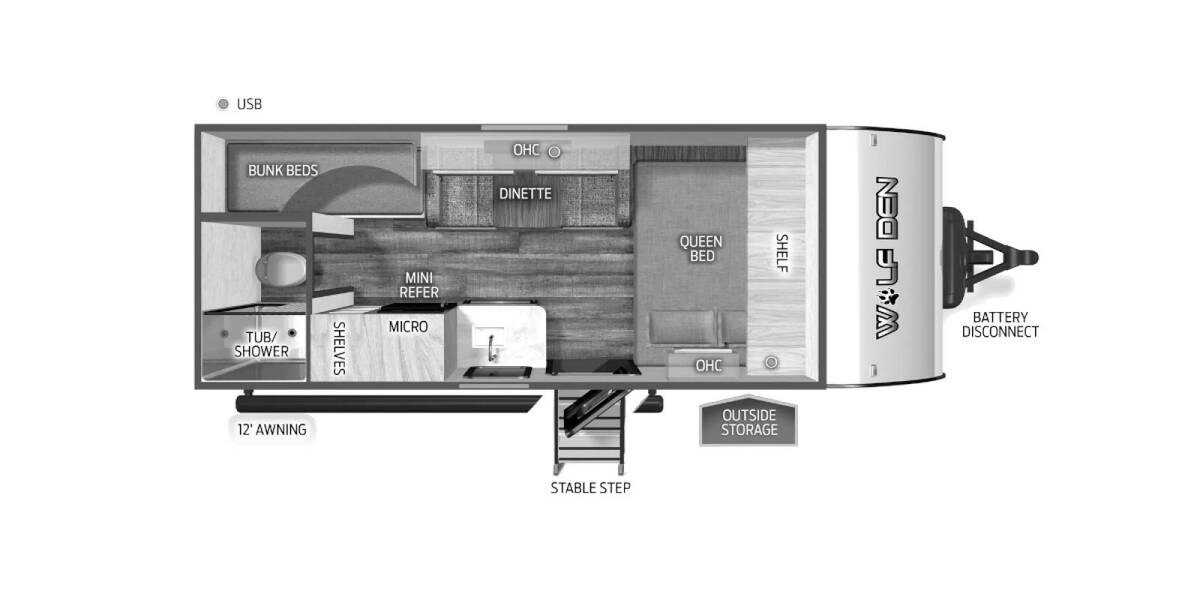 2024 Cherokee Wolf Pup Wolf Den 16EV Travel Trailer at 72 West Motors and RVs STOCK# 031122 Floor plan Layout Photo