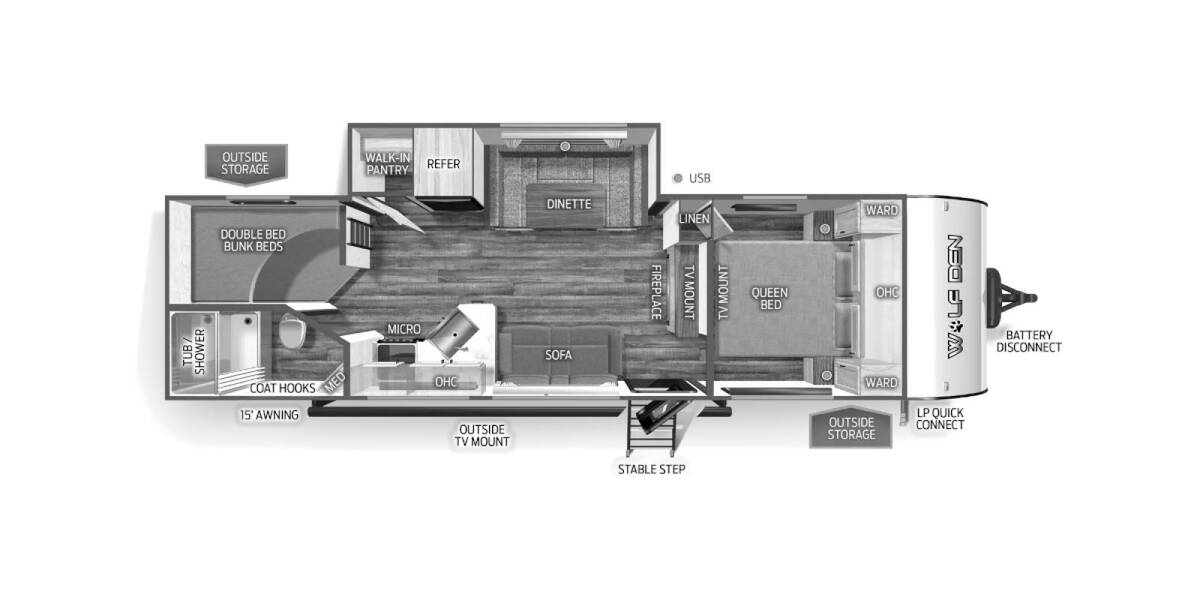 2024 Cherokee Grey Wolf Wolf Den 272BRB Travel Trailer at 72 West Motors and RVs STOCK# 163102 Floor plan Layout Photo