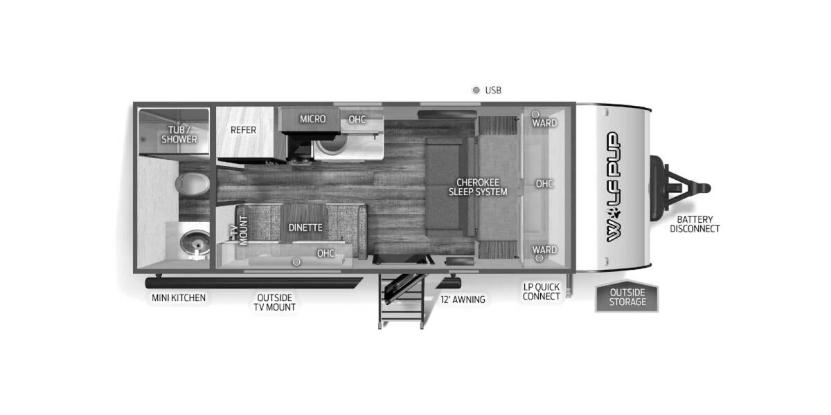 2024 Cherokee Wolf Pup 16FQW Travel Trailer at 72 West Motors and RVs STOCK# 032958 Floor plan Layout Photo