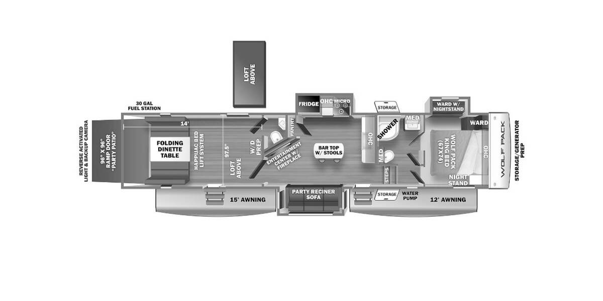 2021 Cherokee Wolf Pack Toy Hauler 355PACK14 Fifth Wheel at 72 West Motors and RVs STOCK# 218195 Floor plan Layout Photo
