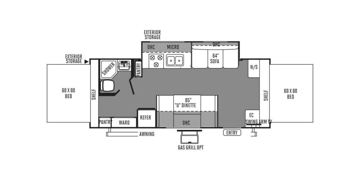 2014 Rockwood Roo 23SS Travel Trailer at 72 West Motors and RVs STOCK# 132071U Floor plan Layout Photo