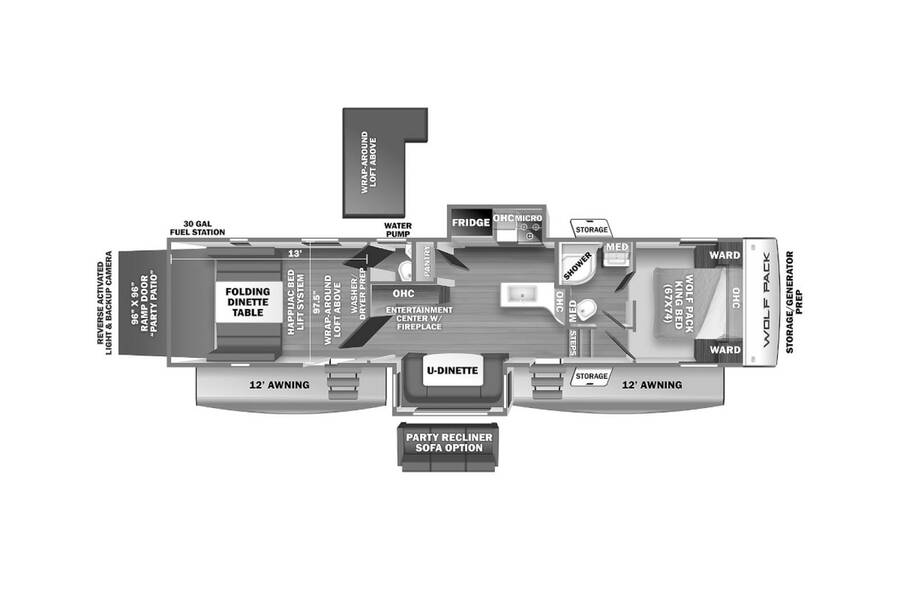 2023 Cherokee Wolf Pack 325Pack13 Fifth Wheel at 72 West Motors and RVs STOCK# 221610 Floor plan Layout Photo