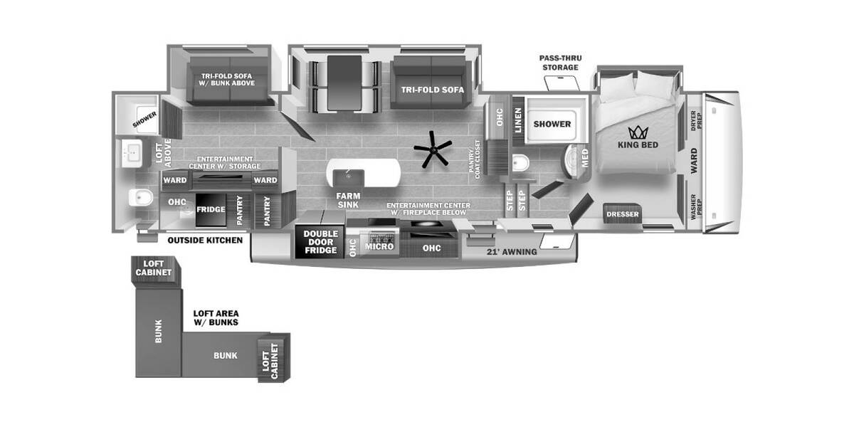 2022 Sabre 38DBQ Fifth Wheel at 72 West Motors and RVs STOCK# 112029 Floor plan Layout Photo