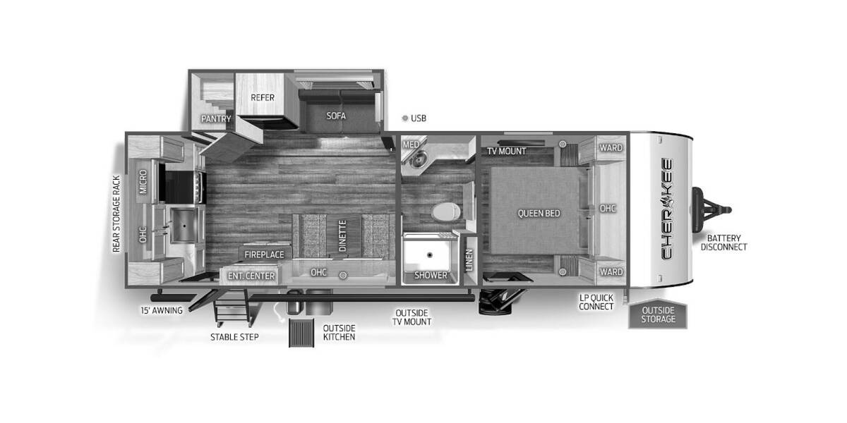 2023 Cherokee 233MB Travel Trailer at 72 West Motors and RVs STOCK# 160904 Floor plan Layout Photo