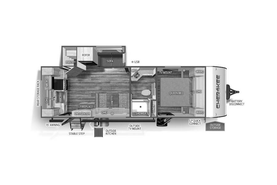2023 Cherokee 233MB Travel Trailer at 72 West Motors and RVs STOCK# 160904 Floor plan Layout Photo