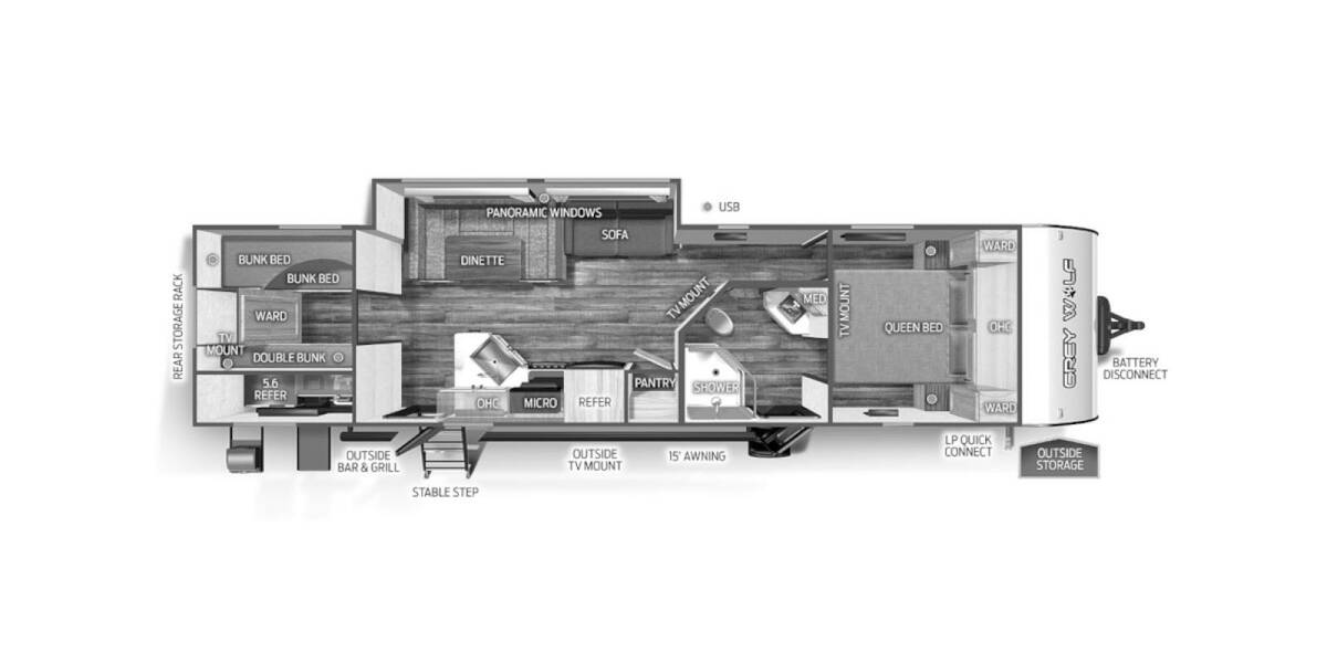 2024 Cherokee Grey Wolf 29TE Travel Trailer at 72 West Motors and RVs STOCK# 162118 Floor plan Layout Photo