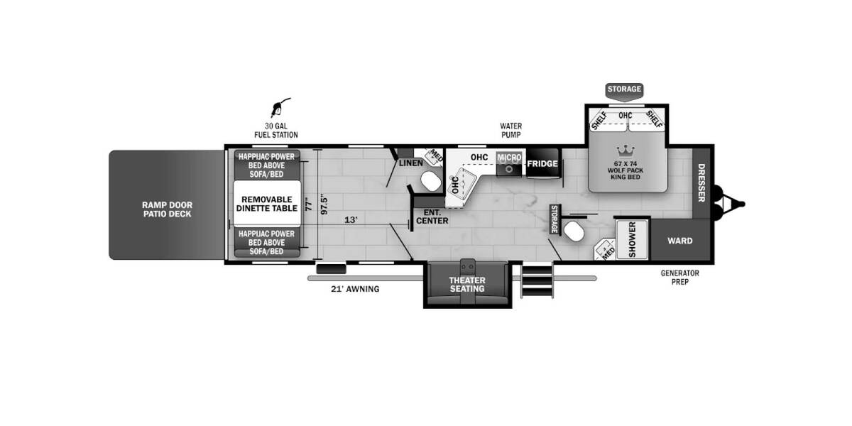 2024 Cherokee Wolf Pack Toy Hauler 32PACK13 Travel Trailer at 72 West Motors and RVs STOCK# 222534 Floor plan Layout Photo