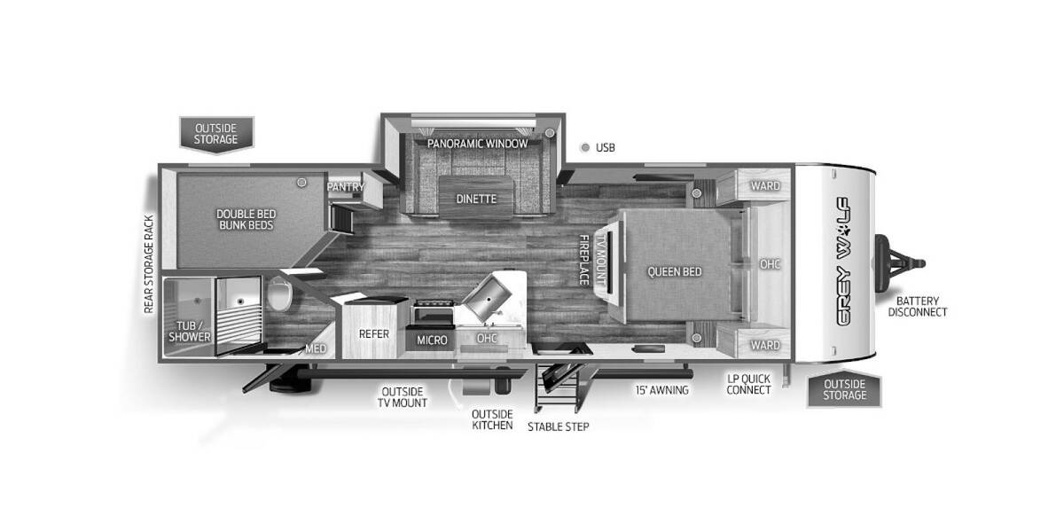2024 Cherokee Grey Wolf 23DBH Travel Trailer at 72 West Motors and RVs STOCK# 087752 Floor plan Layout Photo