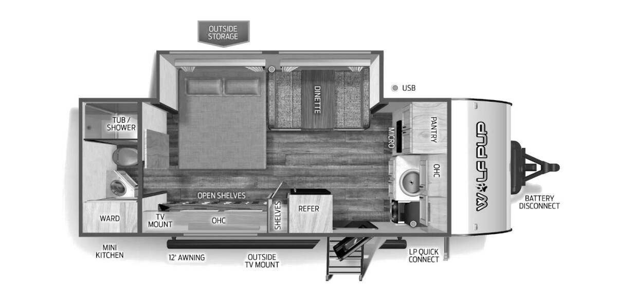 2024 Cherokee Wolf Pup 18CBW Travel Trailer at 72 West Motors and RVs STOCK# 031487 Floor plan Layout Photo